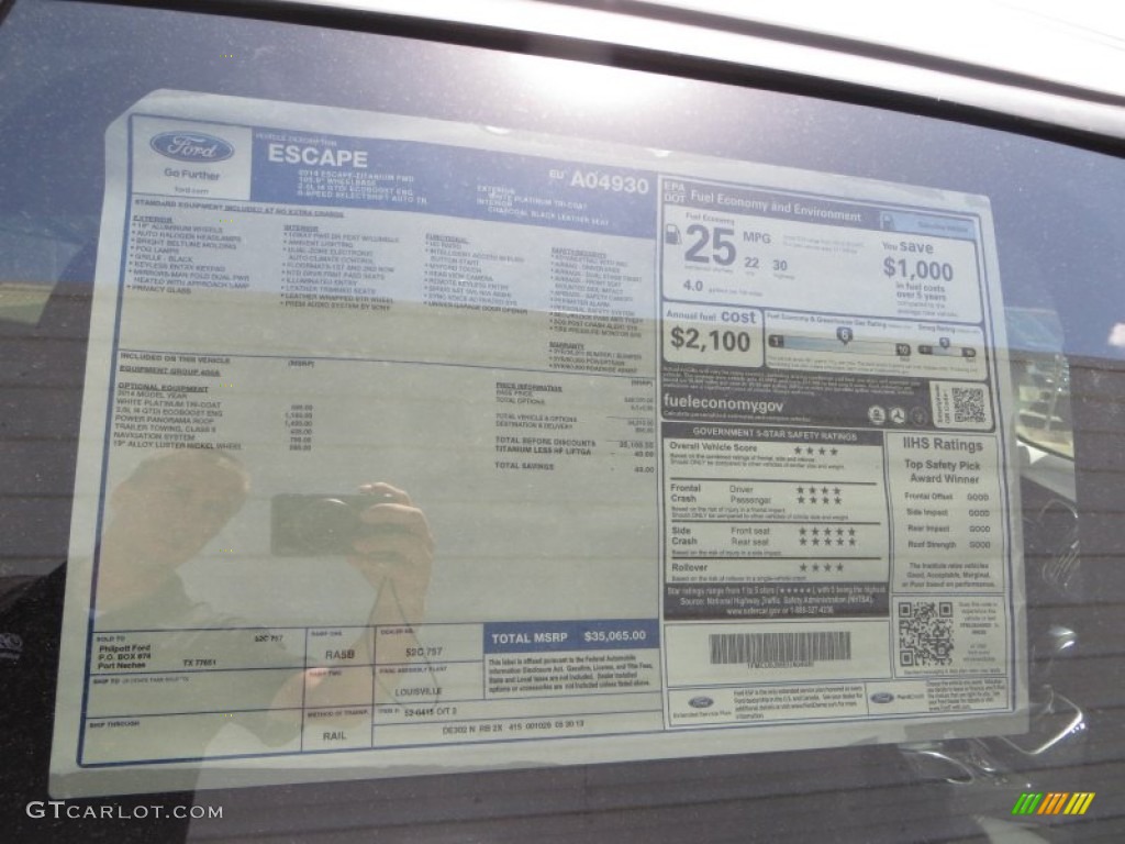 2014 Ford Escape Titanium 2.0L EcoBoost Window Sticker Photo #82786780
