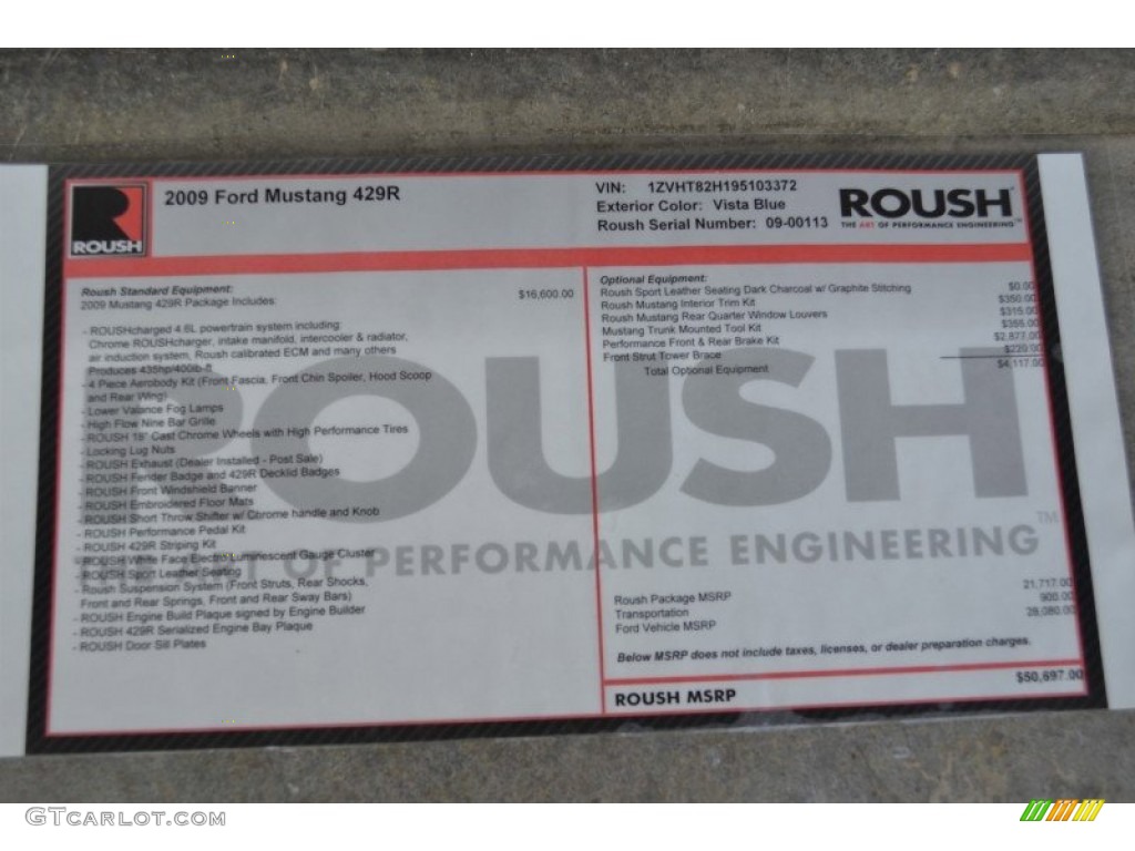 2009 Ford Mustang Roush 429R Coupe Window Sticker Photo #82791388
