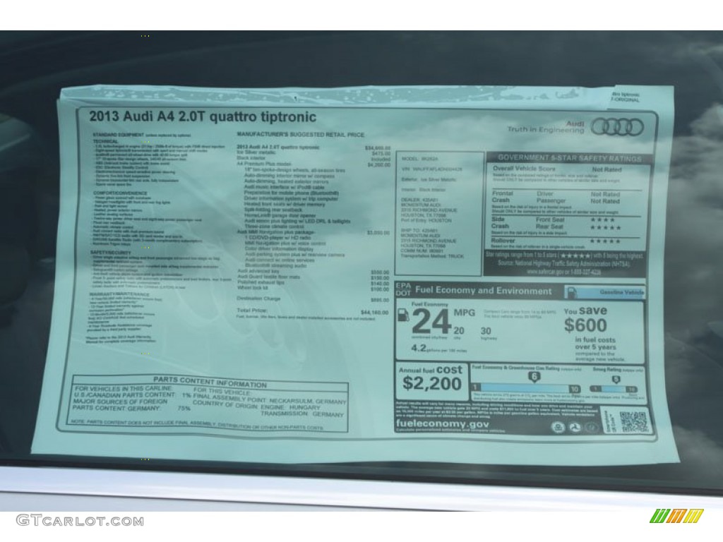 2013 Audi A4 2.0T quattro Sedan Window Sticker Photo #82800585