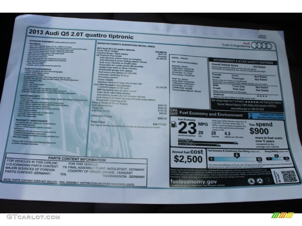 2013 Audi Q5 2.0 TFSI quattro Window Sticker Photo #82812022