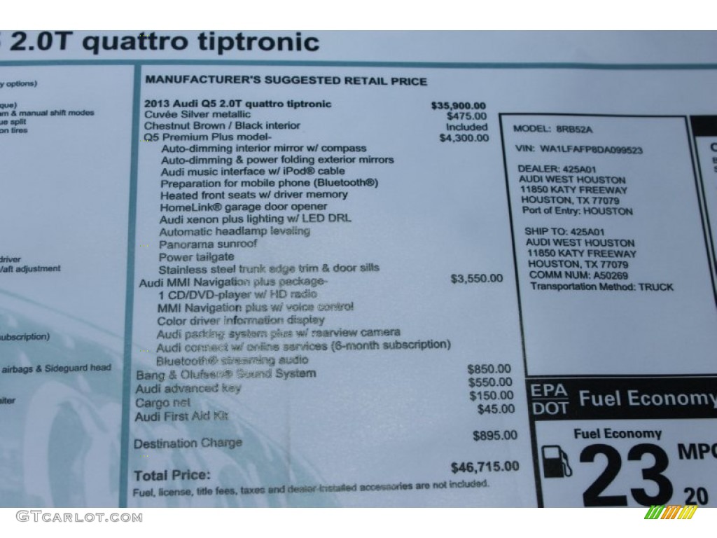 2013 Audi Q5 2.0 TFSI quattro Window Sticker Photo #82812047