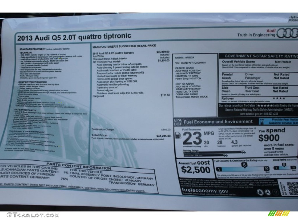 2013 Audi Q5 2.0 TFSI quattro Window Sticker Photo #82812829