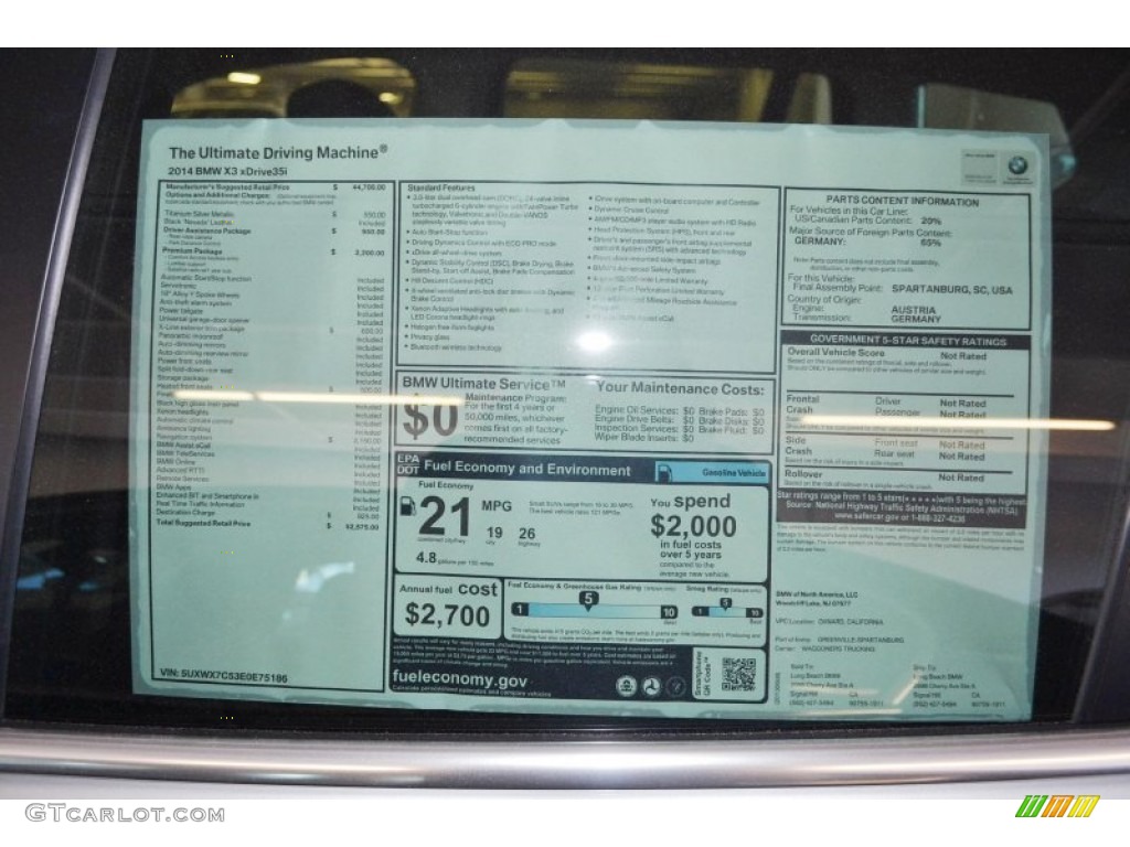 2014 BMW X3 xDrive35i Window Sticker Photo #82827178