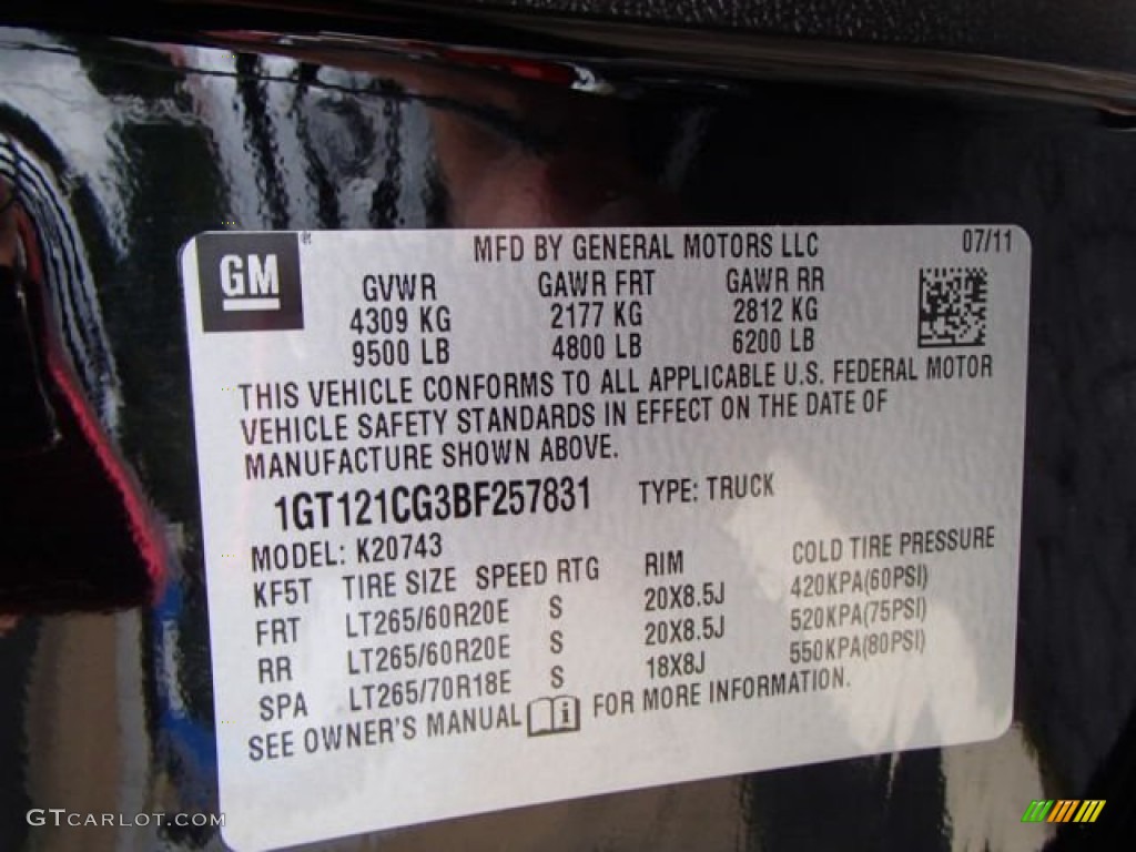 2011 GMC Sierra 2500HD SLT Crew Cab 4x4 Info Tag Photo #82830727
