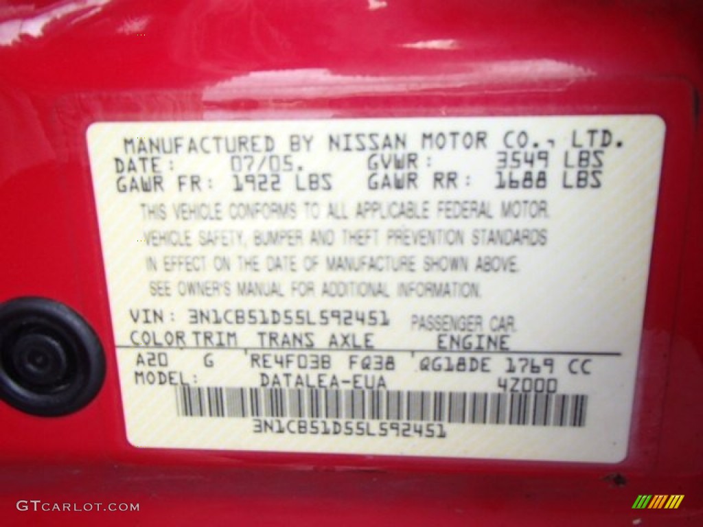 2005 Sentra 1.8 S Special Edition - Code Red / Charcoal photo #20