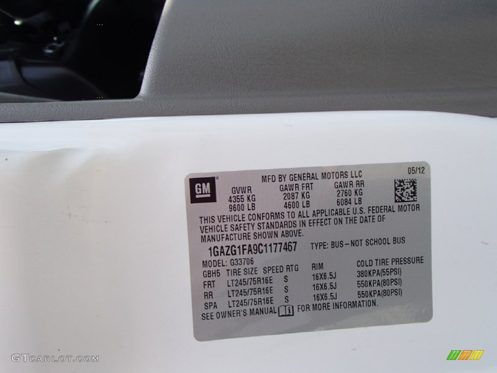2012 Chevrolet Express LT 3500 Passenger Van Info Tag Photos