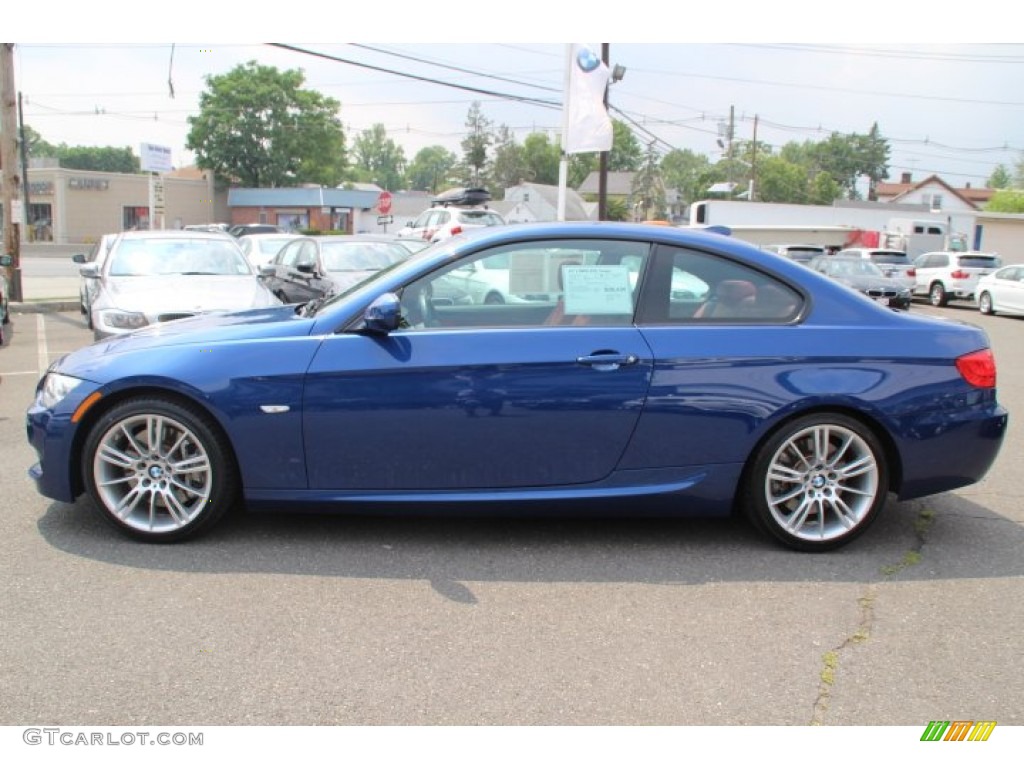 2011 3 Series 335i Coupe - Le Mans Blue Metallic / Coral Red/Black Dakota Leather photo #8