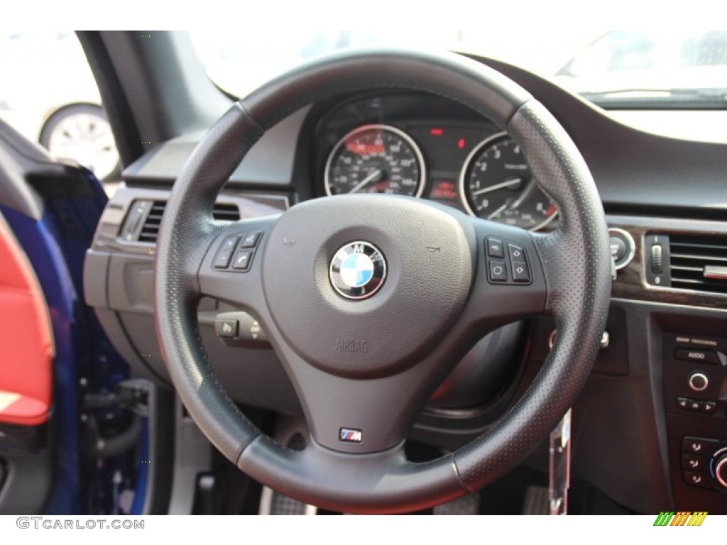 2011 BMW 3 Series 335i Coupe Coral Red/Black Dakota Leather Steering Wheel Photo #82835272