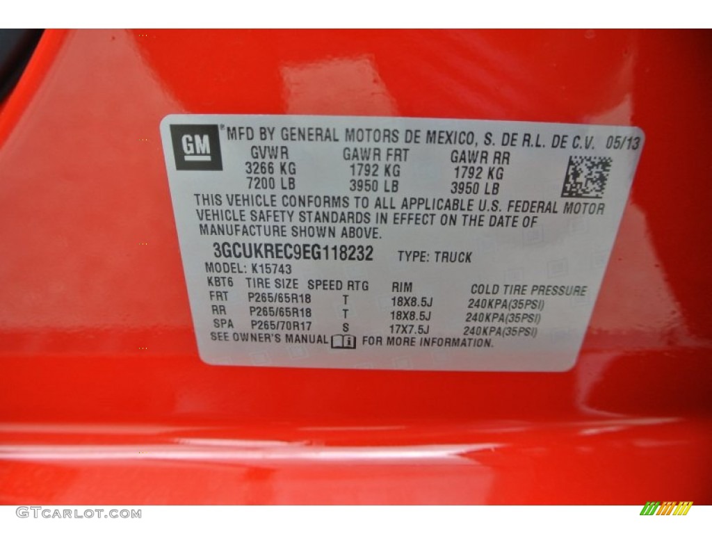 2014 Chevrolet Silverado 1500 LT Z71 Crew Cab 4x4 Info Tag Photo #82835996