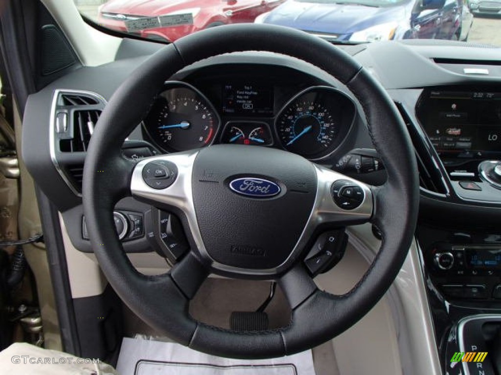 2013 Ford Escape SEL 1.6L EcoBoost 4WD Medium Light Stone Steering Wheel Photo #82838025