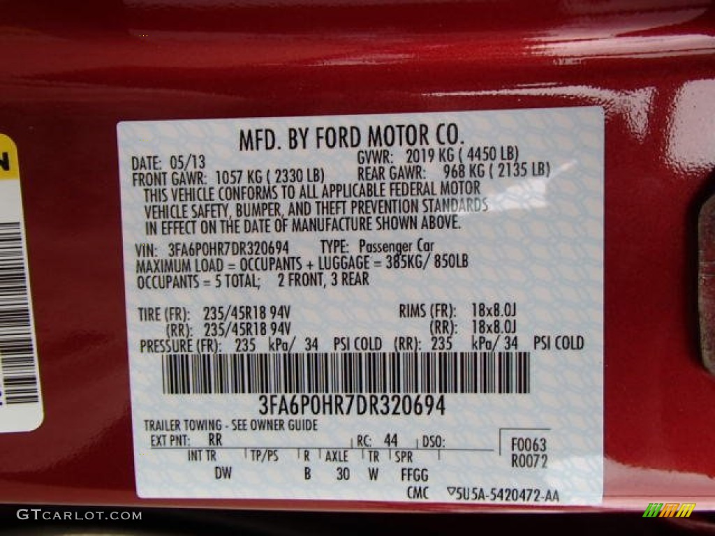 2013 Fusion SE 1.6 EcoBoost - Ruby Red Metallic / Charcoal Black photo #20