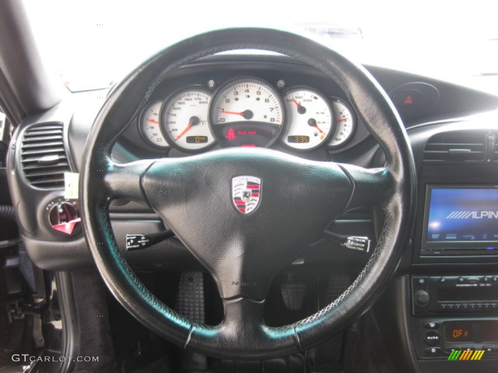 2002 Porsche 911 Carrera Cabriolet Black Steering Wheel Photo #82855124