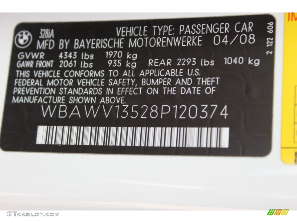 2008 BMW 3 Series 328i Coupe Info Tag Photo #82862069