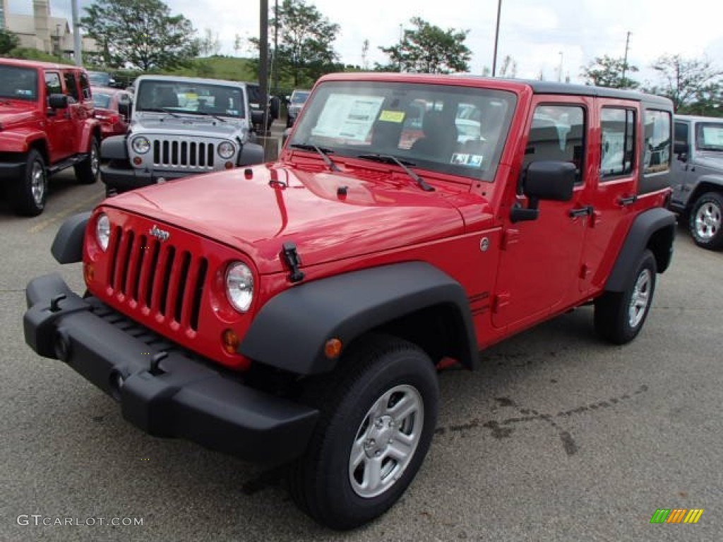 Flame Red 2013 Jeep Wrangler Unlimited Sport 4x4 Exterior Photo #82864177