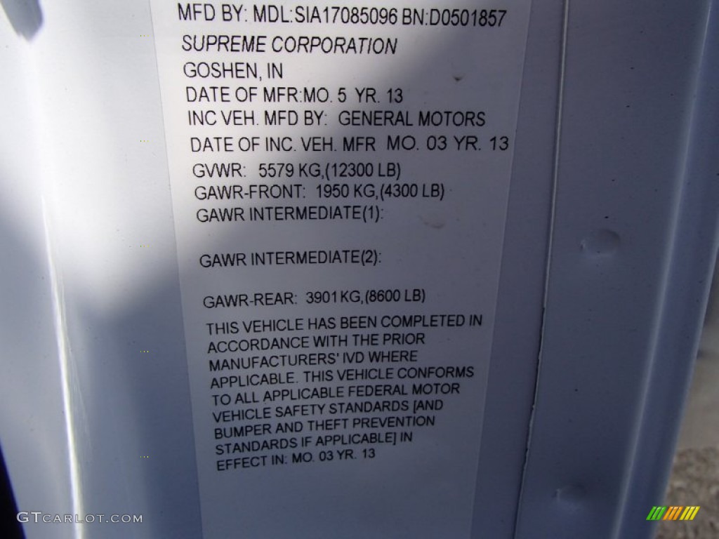 2013 Chevrolet Express Cutaway 3500 Moving Van Info Tag Photos