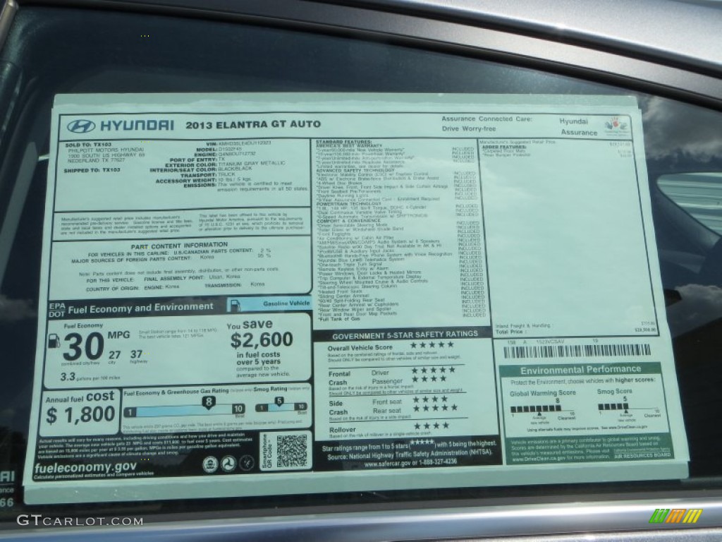 2013 Elantra GT - Titanium Gray Metallic / Black photo #33