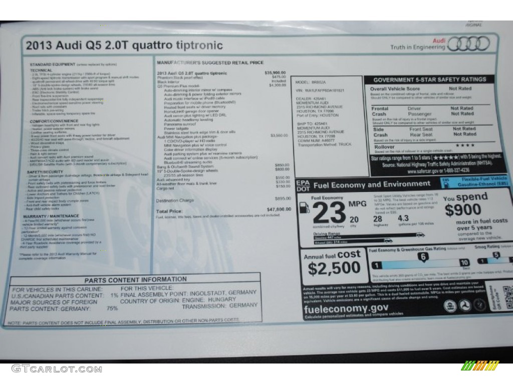 2013 Audi Q5 2.0 TFSI quattro Window Sticker Photo #82880303