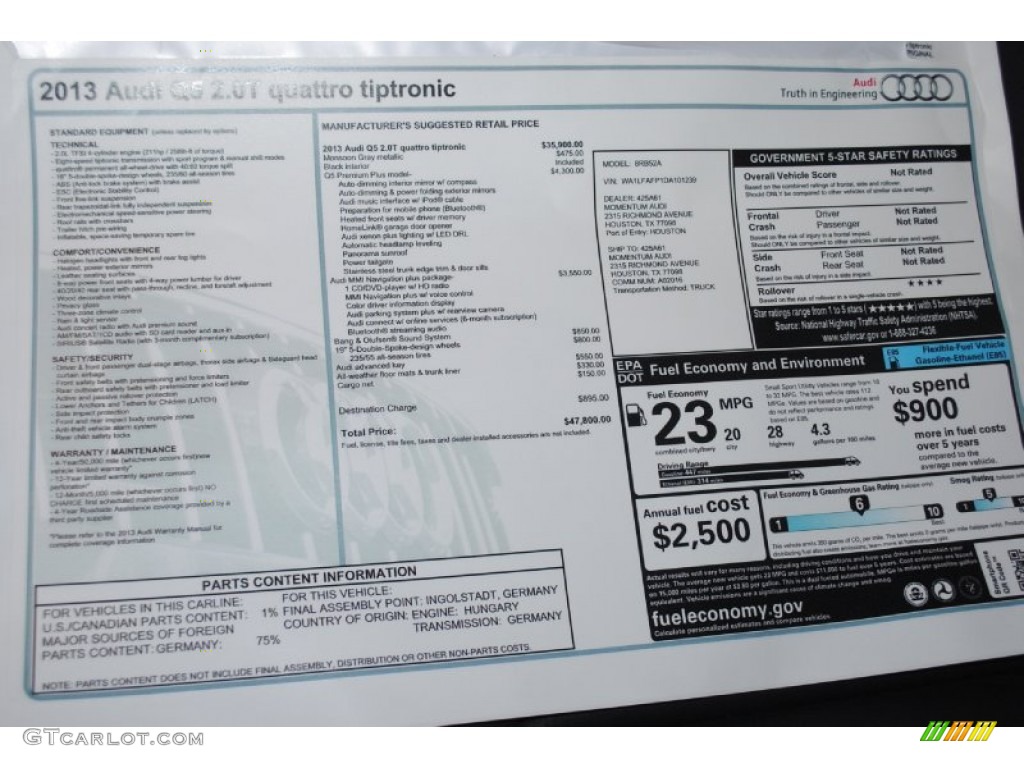 2013 Audi Q5 2.0 TFSI quattro Window Sticker Photo #82880786