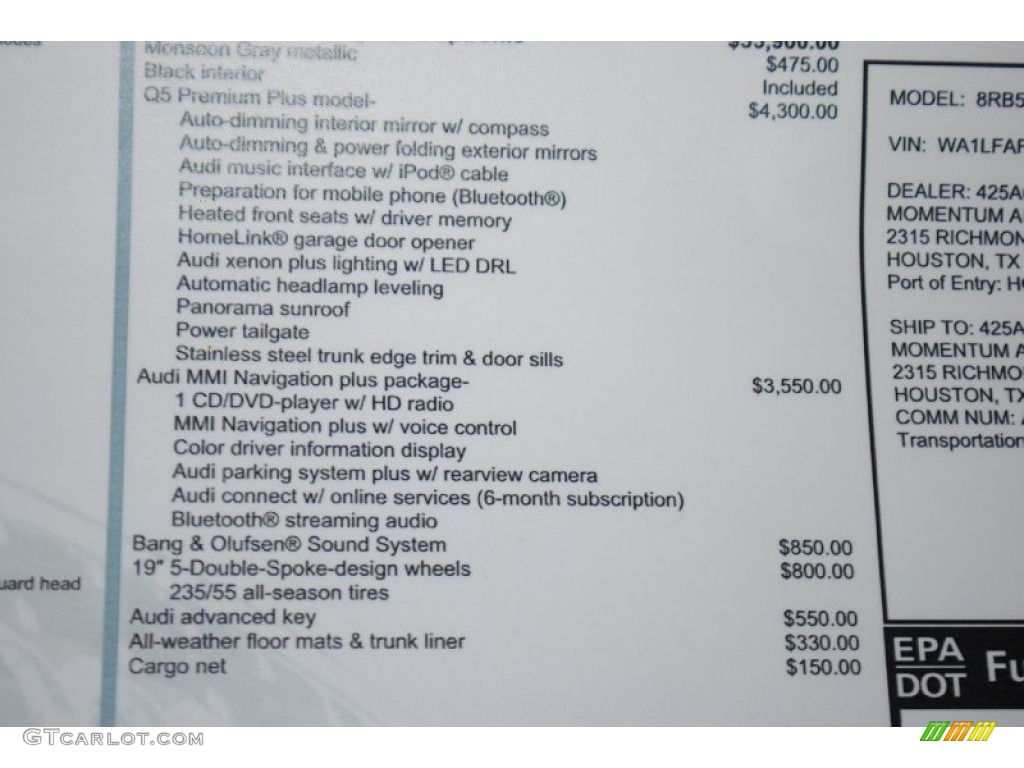 2013 Audi Q5 2.0 TFSI quattro Window Sticker Photo #82880807