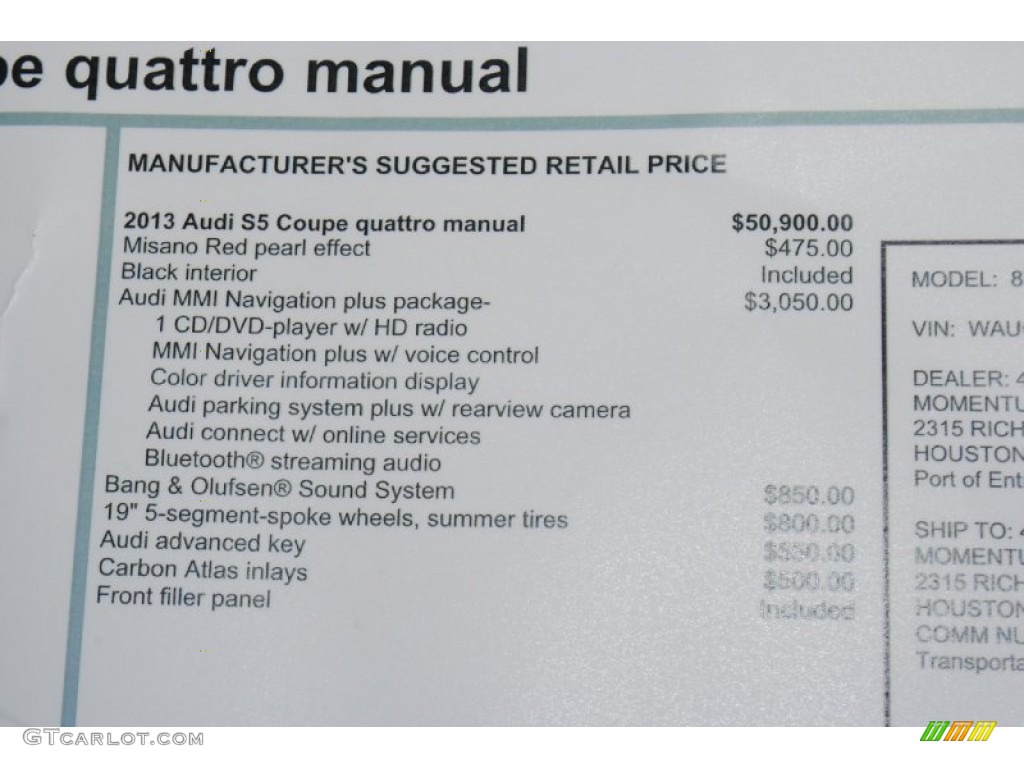 2013 Audi S5 3.0 TFSI quattro Coupe Window Sticker Photo #82882637