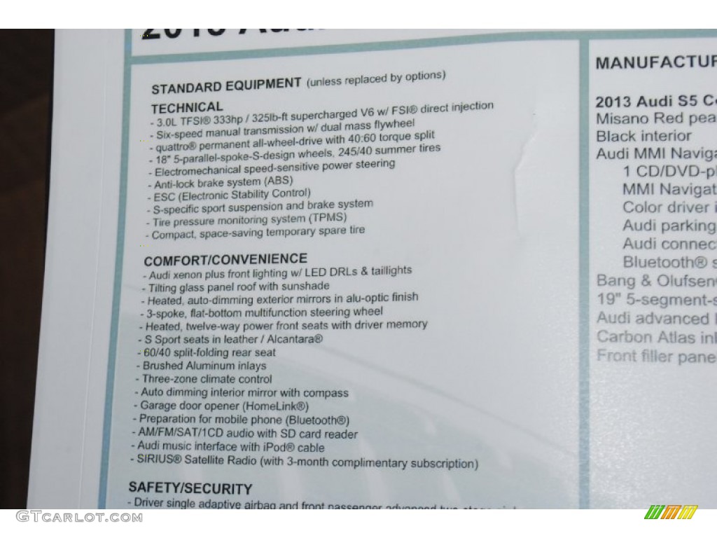 2013 Audi S5 3.0 TFSI quattro Coupe Window Sticker Photo #82882661