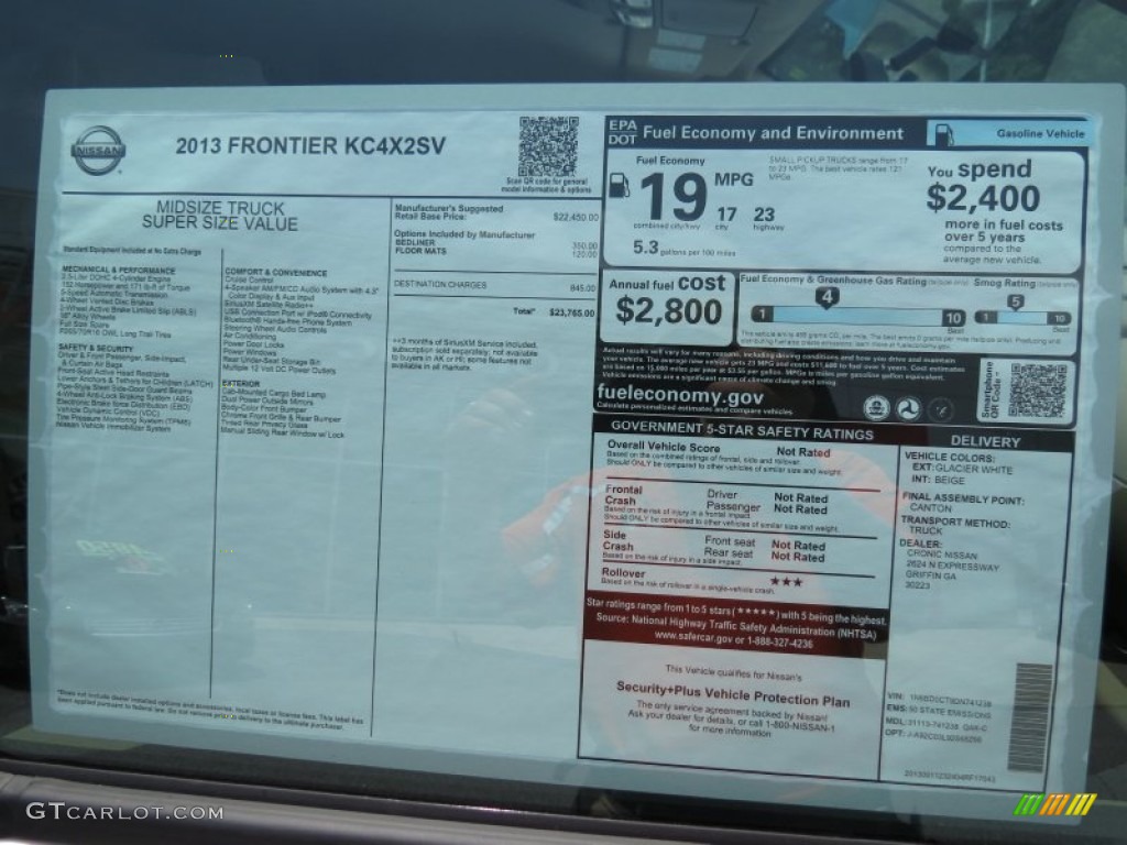 2013 Nissan Frontier SV King Cab Window Sticker Photo #82884218