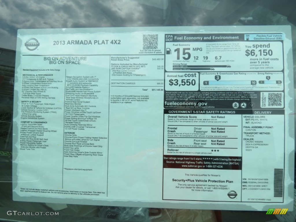 2013 Nissan Armada Platinum Window Sticker Photo #82888338