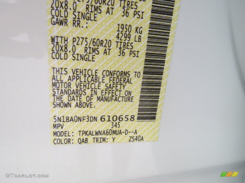 2013 Armada Color Code QAB for Pearl White Photo #82888398