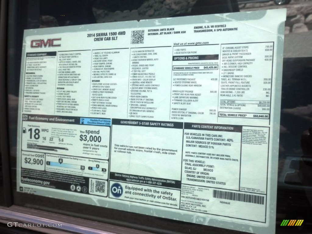 2014 GMC Sierra 1500 SLT Crew Cab 4x4 Window Sticker Photo #82888460