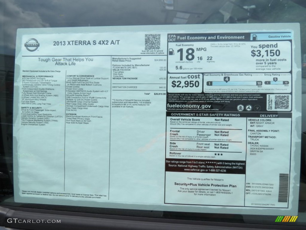 2013 Nissan Xterra S Window Sticker Photo #82888625