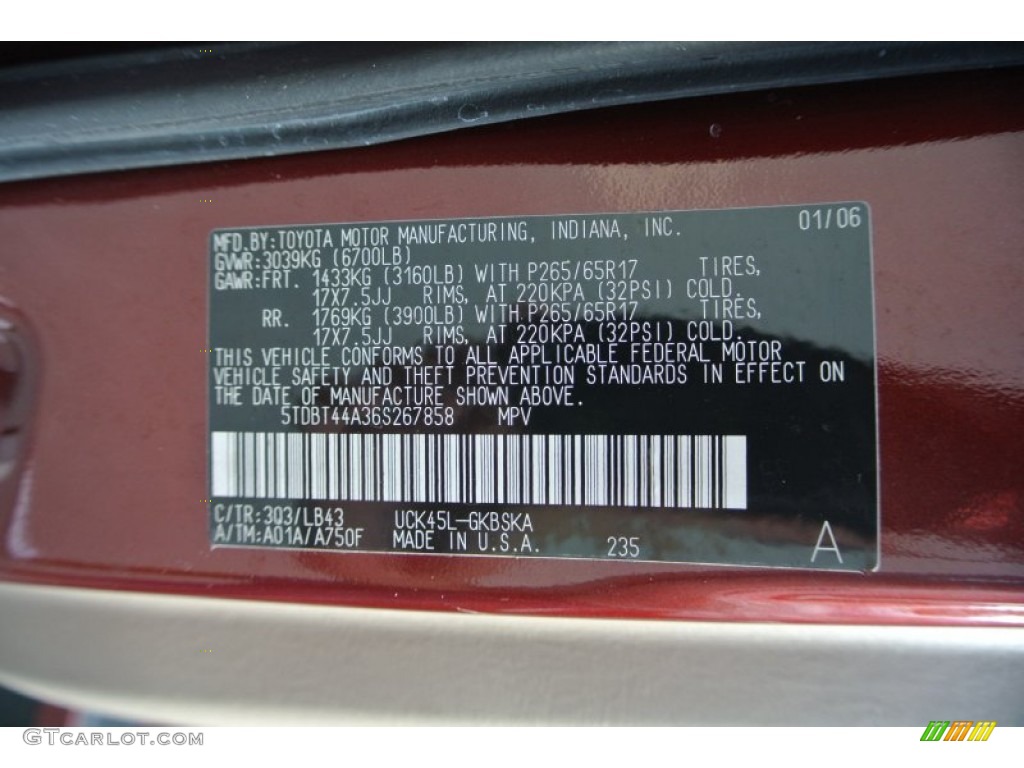 2006 Sequoia Color Code 3Q3 for Salsa Red Pearl Photo #82890320