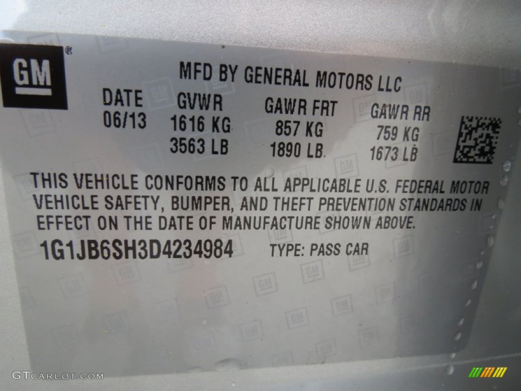 2013 Chevrolet Sonic LS Hatch Info Tag Photo #82892288