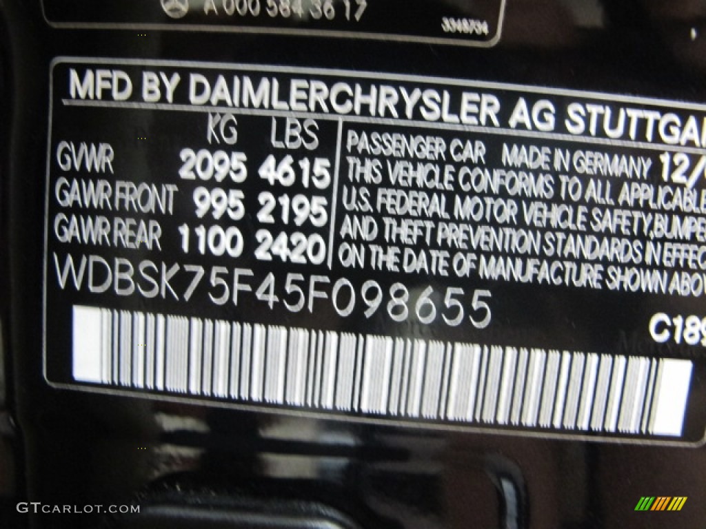 2005 SL Color Code 189 for Black Opal Metallic Photo #82905658