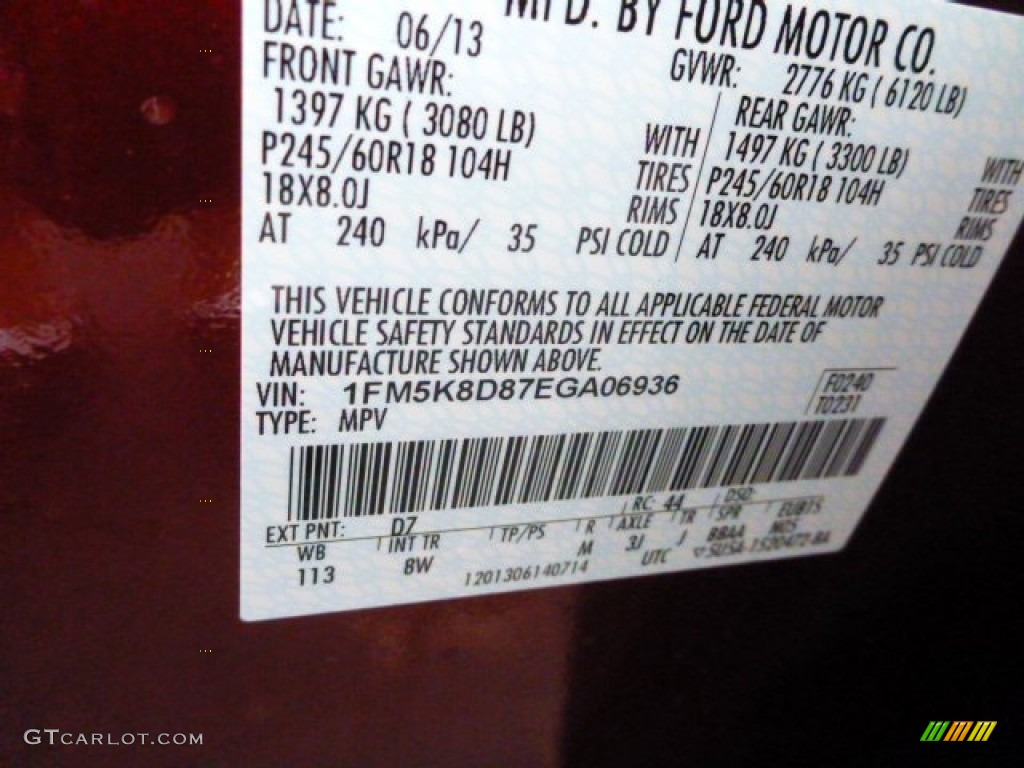 2014 Explorer Color Code D7 for Sunset Photo #82905894