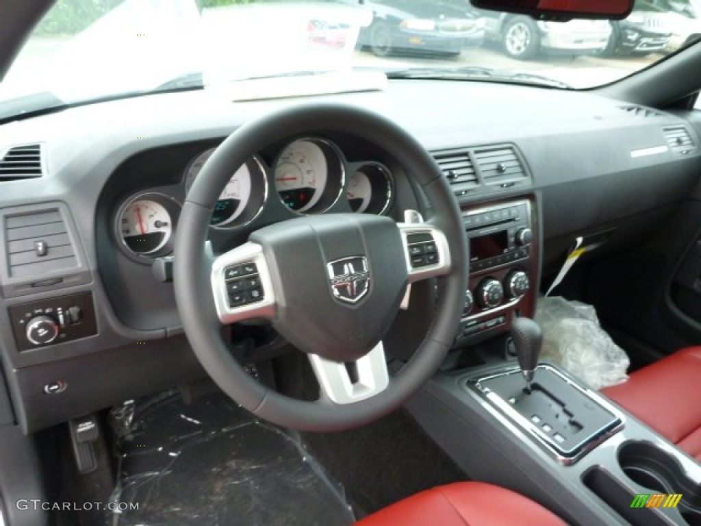 2013 Challenger SXT Plus - Bright White / Radar Red/Dark Slate Gray photo #12