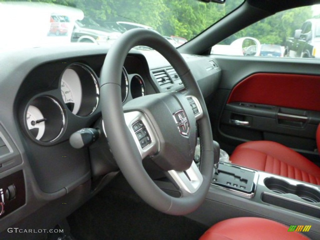 2013 Challenger SXT Plus - Bright White / Radar Red/Dark Slate Gray photo #15