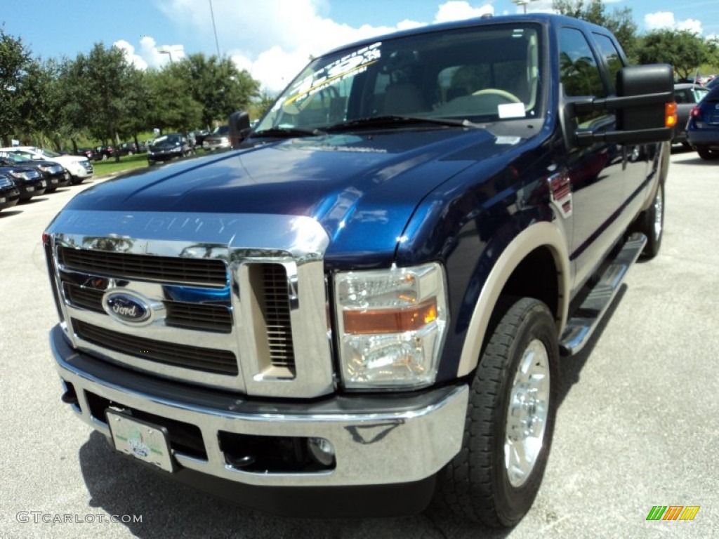 2009 F250 Super Duty Lariat Crew Cab 4x4 - Dark Blue Pearl Metallic / Camel photo #14