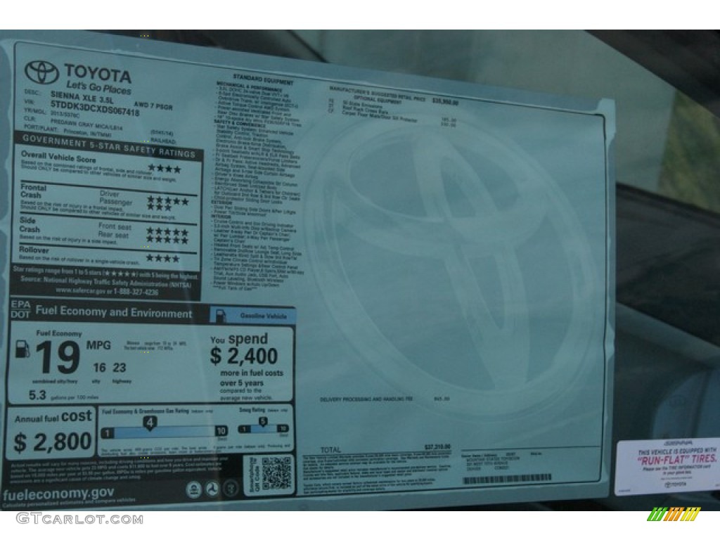 2013 Toyota Sienna XLE AWD Window Sticker Photo #82919825