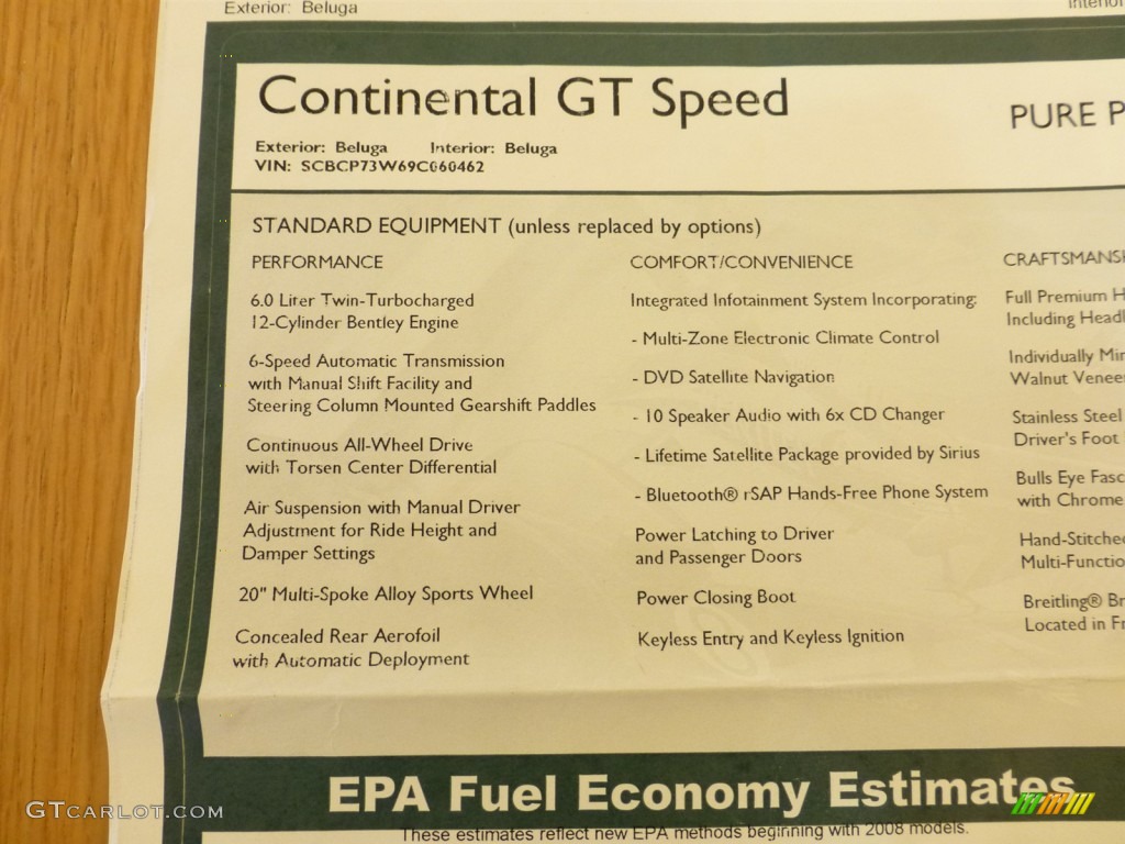 2009 Bentley Continental GT Speed Window Sticker Photos