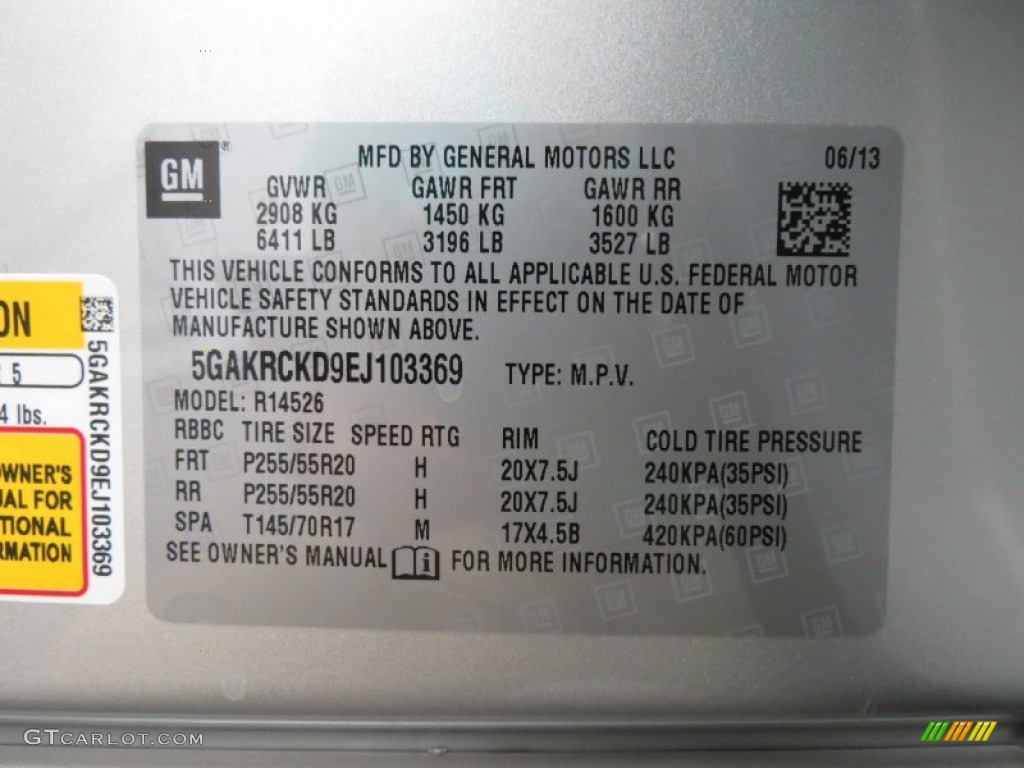2014 Buick Enclave Premium Info Tag Photos
