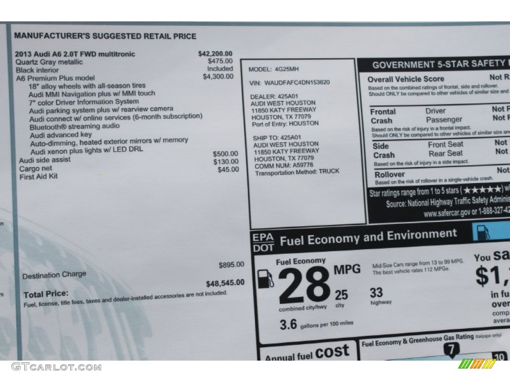 2013 Audi A6 2.0T Sedan Window Sticker Photos