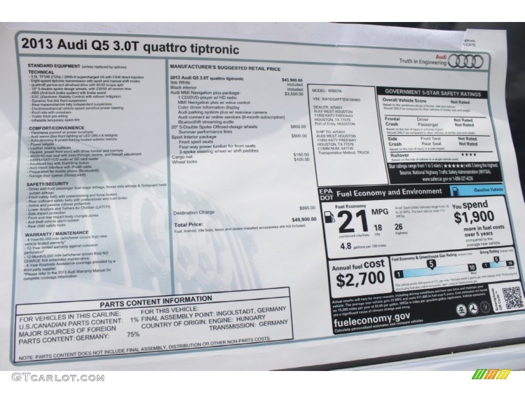 2013 Audi Q5 3.0 TFSI quattro Window Sticker Photo #82939812