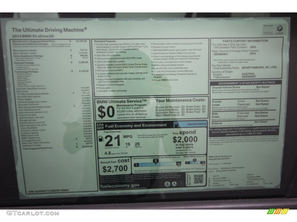 2014 BMW X3 xDrive35i Window Sticker Photos