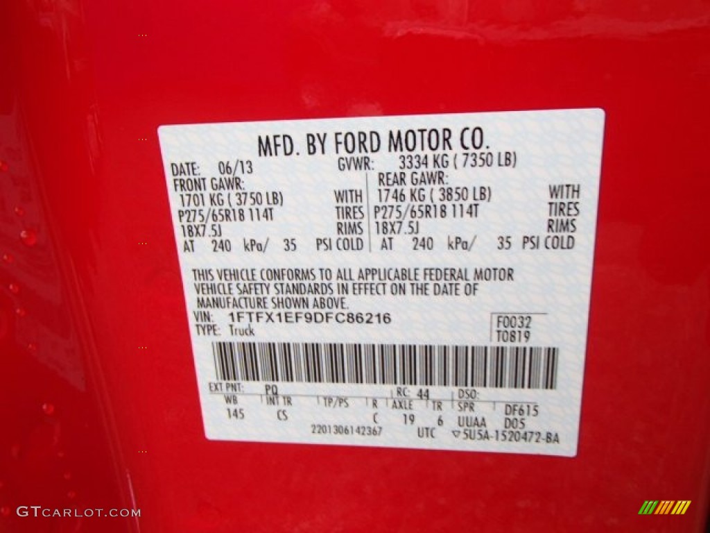 2013 Ford F150 STX SuperCab 4x4 Color Code Photos