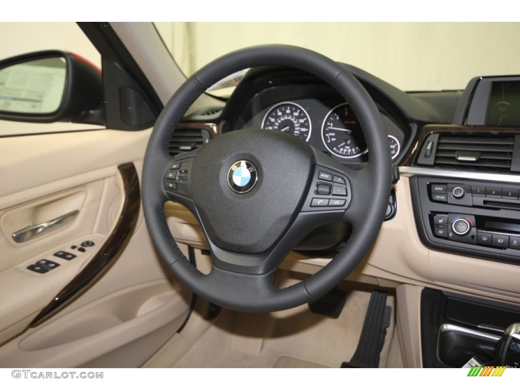 2013 BMW 3 Series 328i Sedan Venetian Beige Steering Wheel Photo #82954765