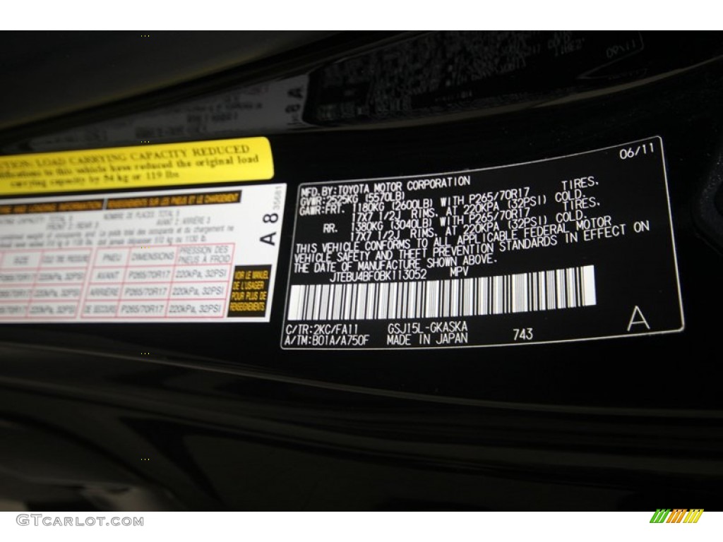 2011 Toyota FJ Cruiser 4WD Color Code Photos