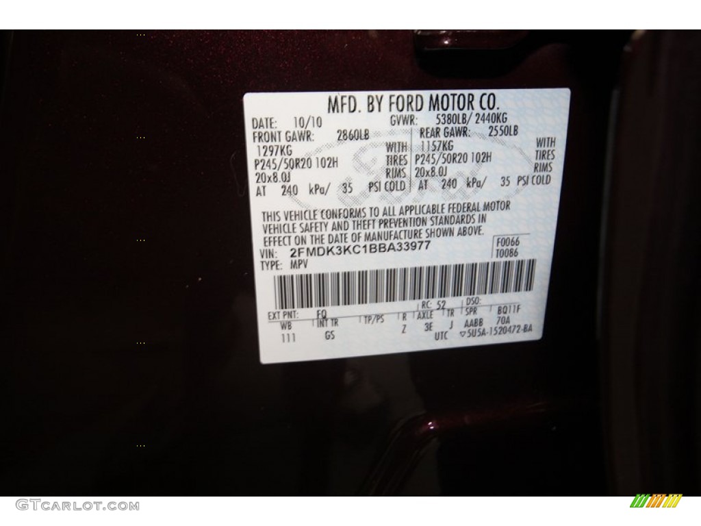 2011 Edge Color Code FQ for Bordeaux Reserve Red Metallic Photo #82967320