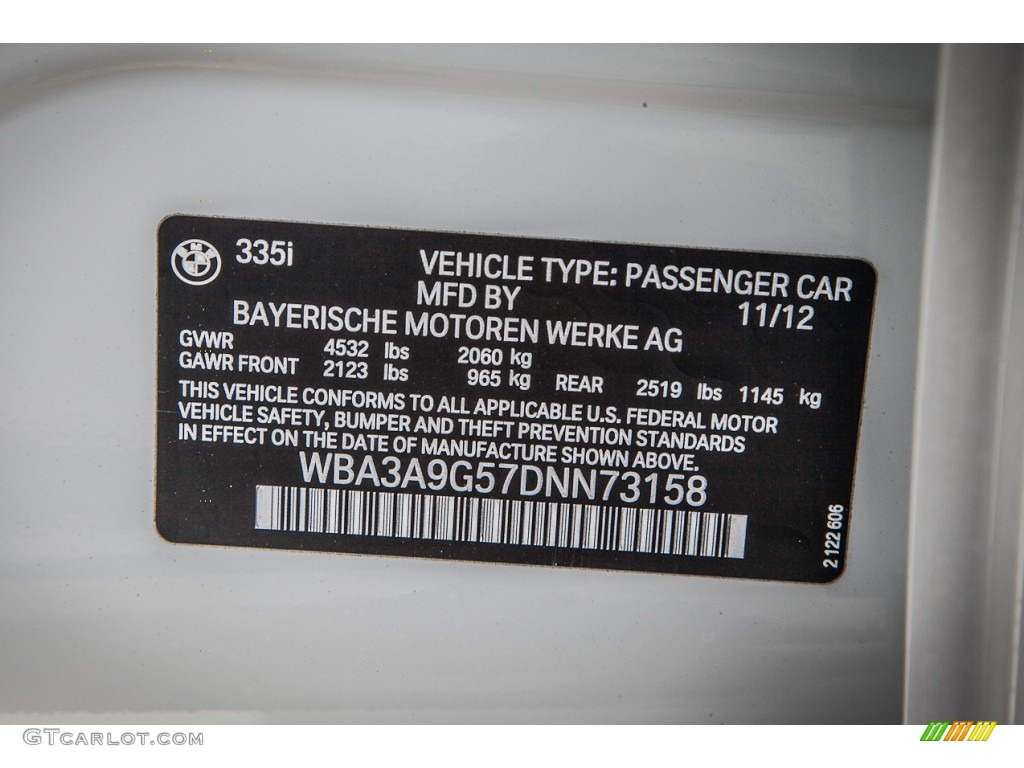 2013 BMW 3 Series 335i Sedan Info Tag Photo #82971635