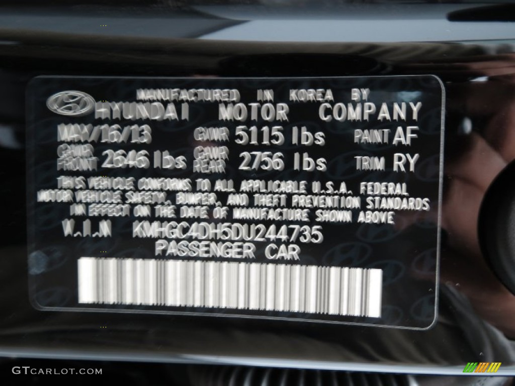 2013 Hyundai Genesis 5.0 R Spec Sedan Color Code Photos