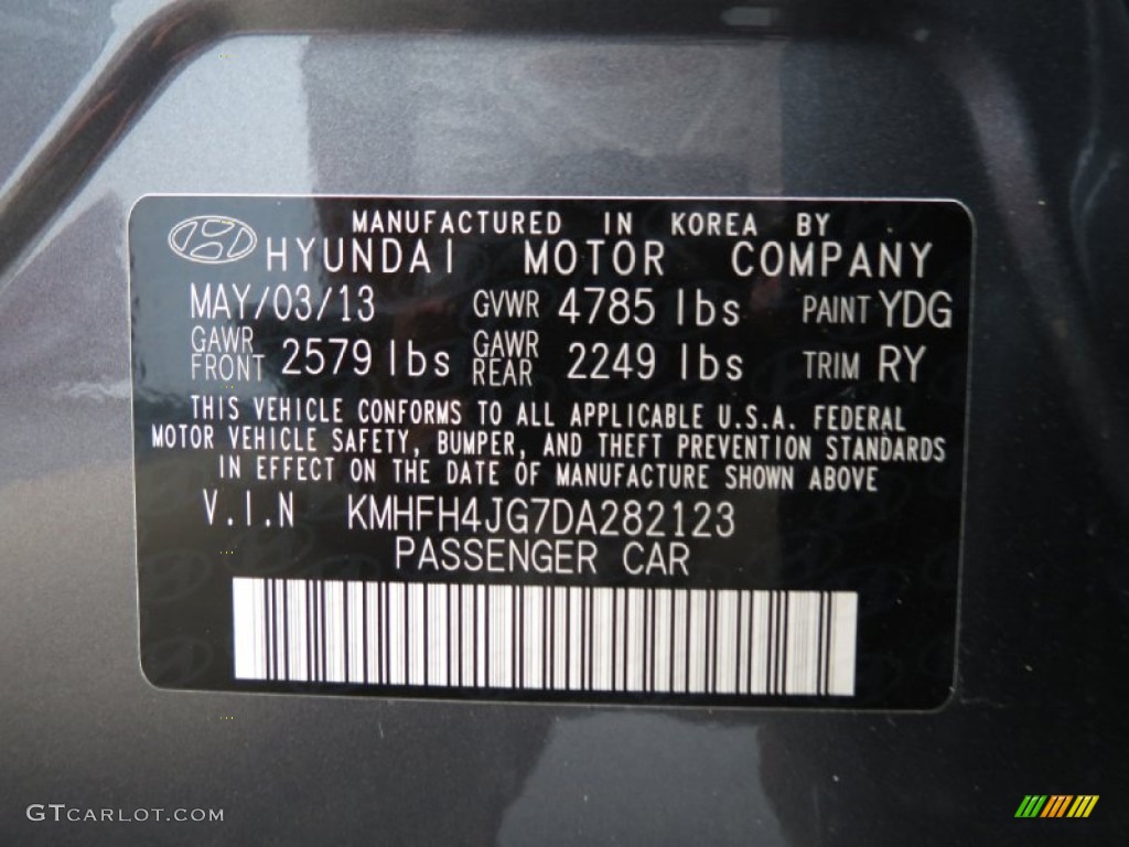 2013 Azera  - Smoke Gray Metallic / Graphite Black photo #6